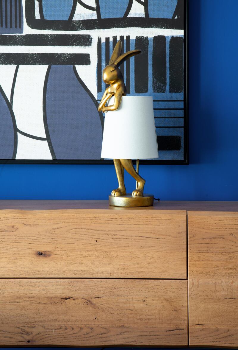 Make sure your work space is well lit. This Rabbit table lamp from Kare will keep everything illuminated, and may even make you smile in the process.  
Rabbit table lamp, Dh511, www.kareuae.ae