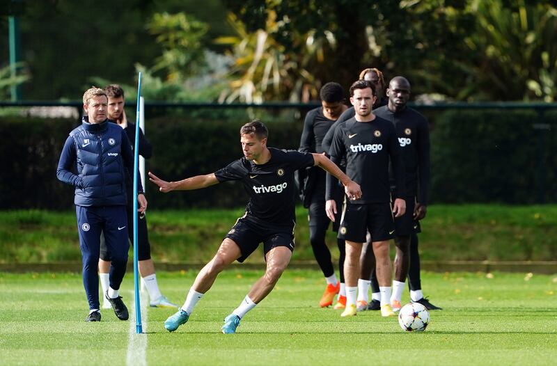 Chelsea defender Cesar Azpilicueta during training at Cobham. PA