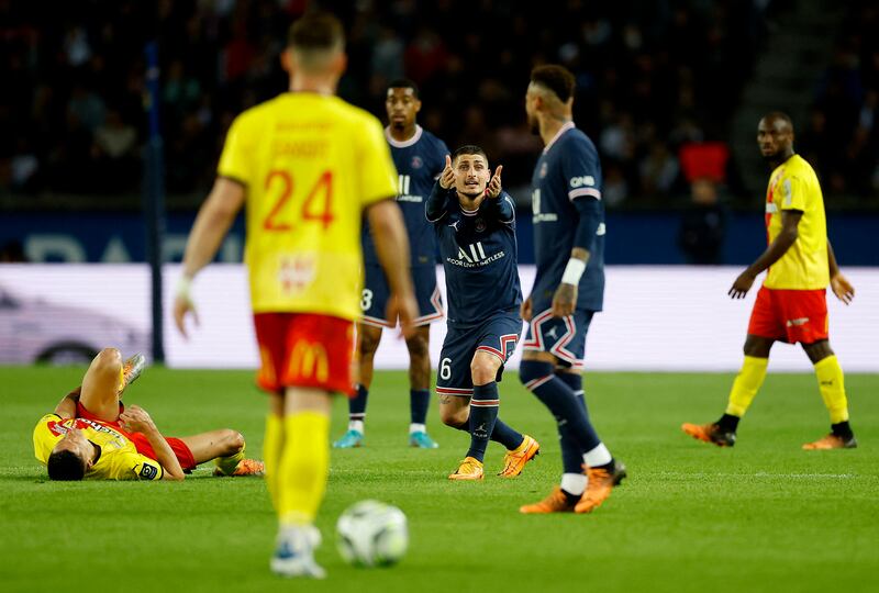 PSG midfielder Marco Verratti during the match against Lens. Reuters