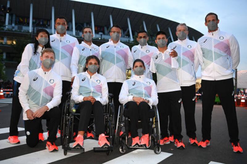 Members of Refugee Paralympic Team before the opening ceremony of the Tokyo 2020 Paralympic Games. Getty