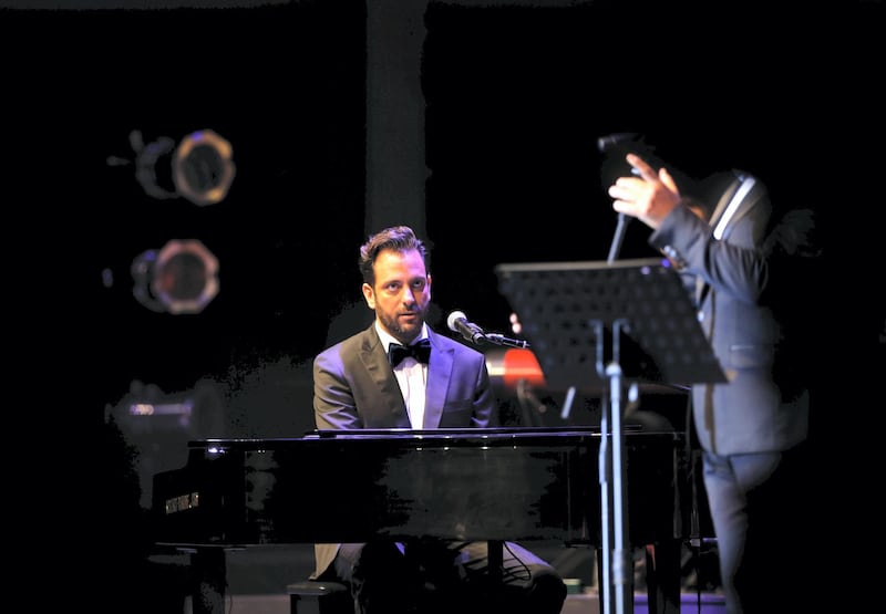 Lebanese-Armenian musician, composer and pianist Guy Manoukian performs during the Beiteddine International Art Festival on July 29, 2016, in tribute to late Lebanese composer, singer and songwriter Zaki Nassif who has led the Lebanese music scene over five decades. (Photo by JOSEPH EID / AFP)