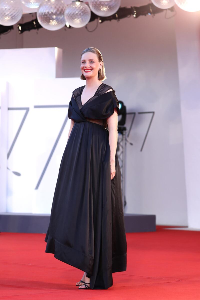 Romola Garai walks the red carpet ahead of the movie 'Miss Marx' at the 77th Venice Film Festival. Getty Images