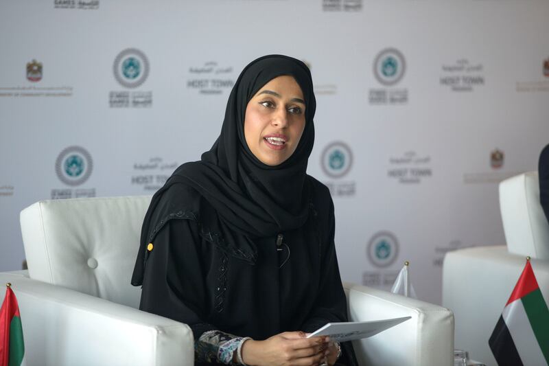 Abu Dhabi, United Arab Emirates - H.E. Hessa Bint Essa Buhumaid,  Minister of Community Development speaks at the Special Olympics World Games Abu Dhabi press conference at Hyatt Capital Gate on February 7, 2018. (Khushnum Bhandari/ The National)
