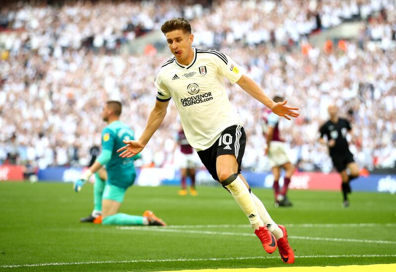 LONDON, ENGLAND - MAY 26:  Tom Cairney of Fulham celebrates after scoring his sides first goal during the Sky Bet Championship Play Off Final between Aston Villa and  Fulham at Wembley Stadium on May 26, 2018 in London, England.  (Photo by Clive Mason/Getty Images)