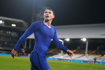 Chelsea's Thiago Silva after the English Premier League soccer match between Fulham and Chelsea at Craven Cottage in London, England, Saturday, Jan. 16, 2021. (John Walton/Pool via AP)