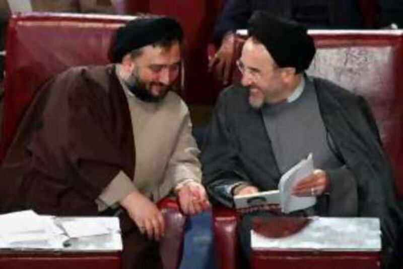 ranian Vice-President Mohammad Ali Abtahi, left, and President Mohammad Khatami, talk in an open session of parliament in Tehran, Iran, in this Sunday, April 25, 2004, file photo. Abtahi, who was a close ally of reformist President Mohammad Khatami, resigned Tuesday Oct 12 2004 , saying he could not work with the conservative-dominated parliament. (AP Photo/Vahid Salemi,file)