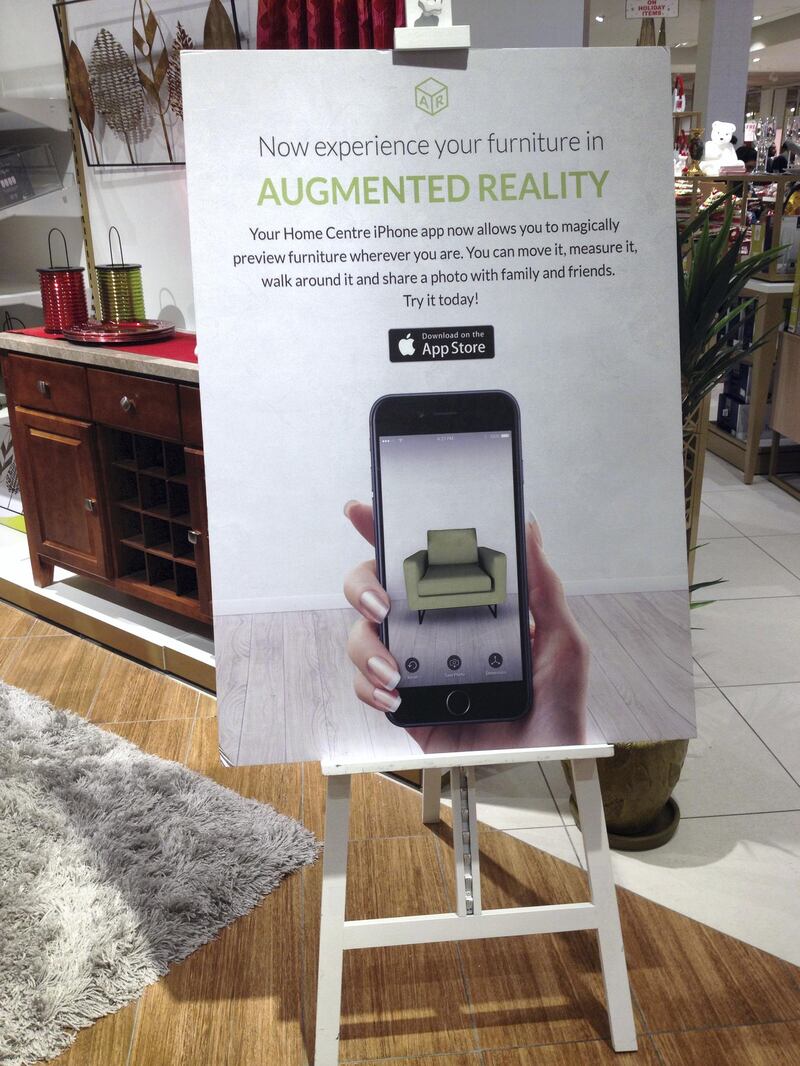 Home Centre's AR app allows shoppers to virtually place a piece of furniture in their home before buying. Home Centre.