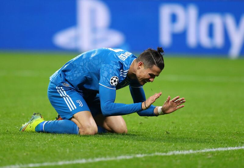 A frustrated Cristiano Ronaldo of Juventus during their Champions League last-16 first-leg defeat against Lyon in February. Getty