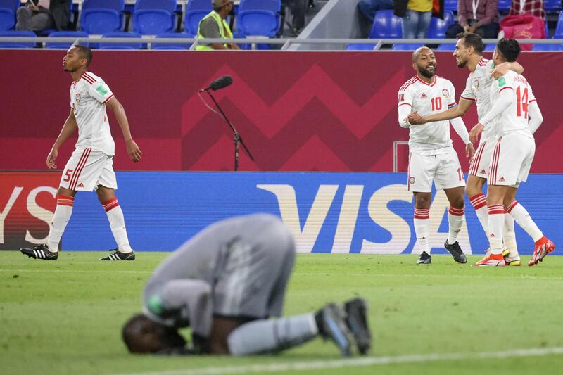 Mauritania goalkeeper Mbacke Ndiaye, centre, reacts after conceding a goal.