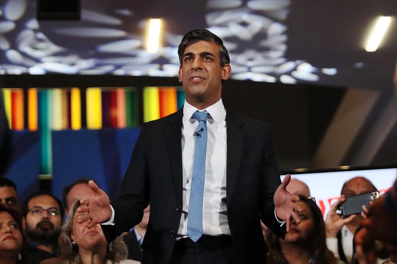 UK Prime Minister Rishi Sunak talks at a campaign event at the National Army Museum on July 2, 2024 in London, England. Getty Images
