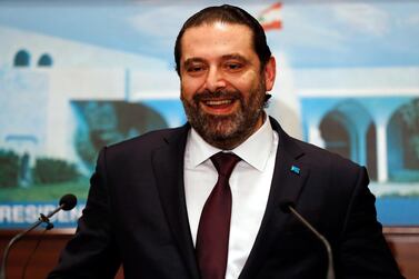 Saad Hariri speaks to journalists at Lebanon's presidential palace after announcing the formation of his government on January 31, 2019. AP Photo