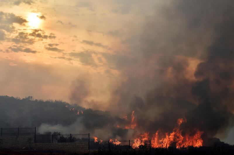 A view of bush fires in Mechref.  EPA