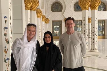 Hugh Jackman and his wife, Deborra-Lee Furness, at the Sheikh Zayed Grand Mosque. Instagram / Hugh Jackman