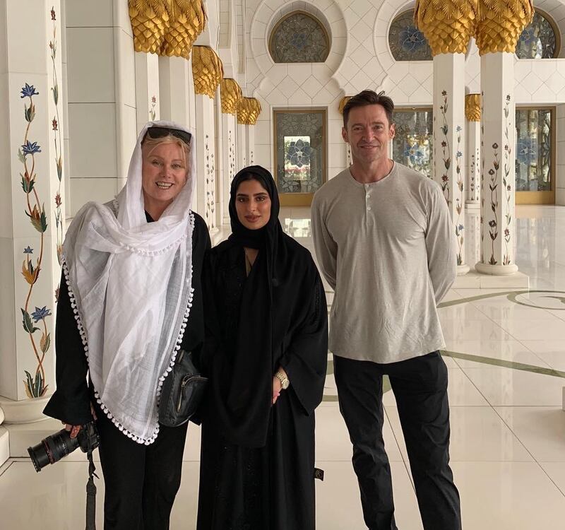 Hugh Jackman and his wife, Deborra-Lee Furness, at the Sheikh Zayed Grand Mosque. Instagram / Hugh Jackman
