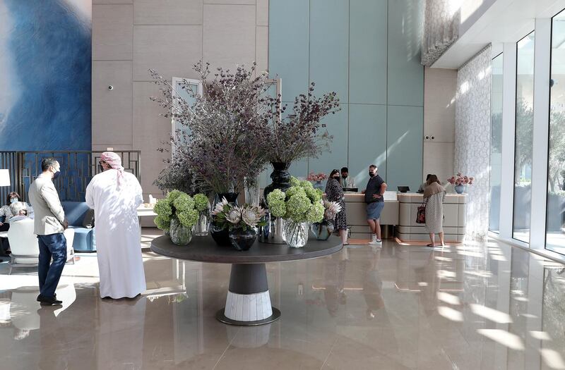 DUBAI, UNITED ARAB EMIRATES , December 24 – 2020 :-  View of the reception at the Address Beach Resort near Jumeirah Beach Residences in Dubai. ( Pawan Singh / The National ) For Lifestyle. Story by Janice