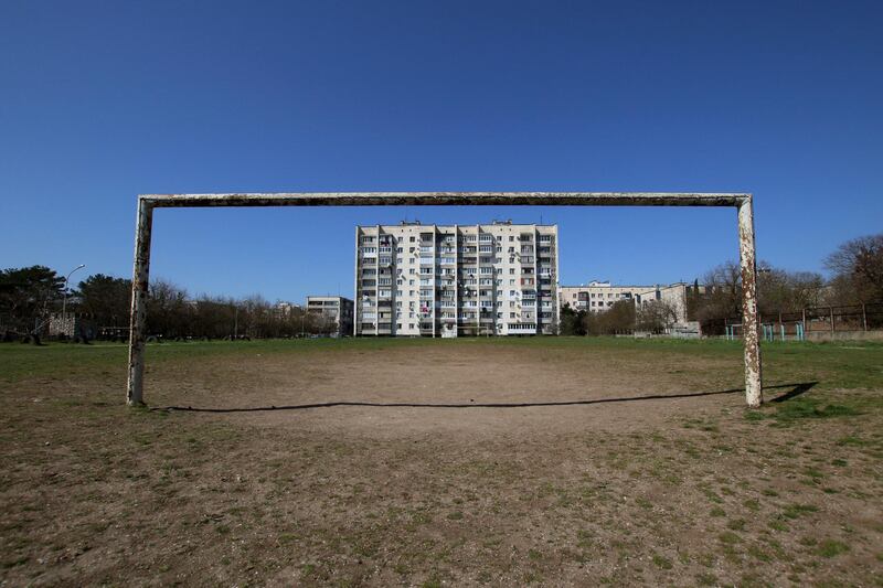 A goalpost stands in Yevpatoria, Crimea. Pavel Rebrov / Reuters