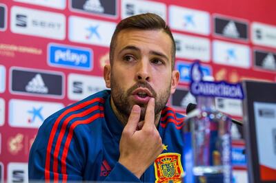 epa07162499 Spanish national soccer team player Jordi Alba speaks during a press conference at Las Rozas Soccer City in Madrid, Spain, 13 November 2018. Spain will face Croatia in their UEFA Nations League soccer match on 15 November 2018 in Zagreb, Croatia.  EPA/RODRIGO JIMENEZ