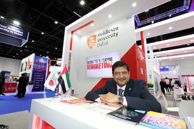 Dubai, United Arab Emirates - April 17, 2019: Dr Cedwyn Fernandes, pro-vice chancellor Director at Middlesex University Dubai during day one of GETEX. Wednesday the 17th of April 2019. World Trade Centre, Dubai. Chris Whiteoak / The National