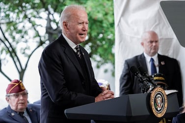 US President Joe Biden speaks at the Memorial Day Service at Veterans Memorial Park, Delaware. Reuters