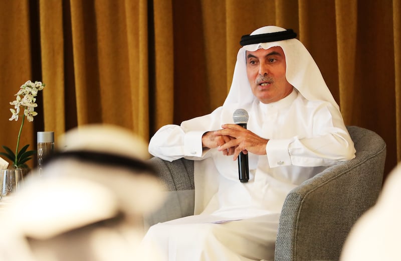 Abdul Aziz Al Ghurair, chairman of the Abdulla Al Ghurair Foundation, during a fireside chat. Pawan Singh / The National