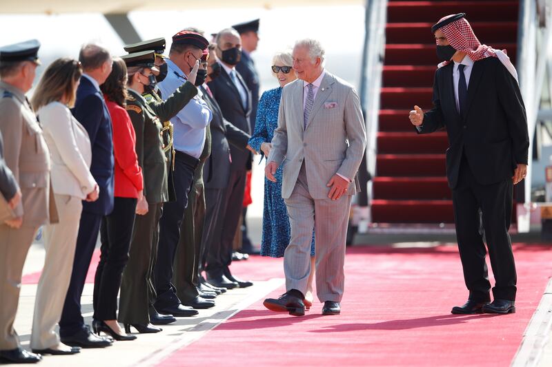 Prince Charles is introduced to senior officials. Reuters