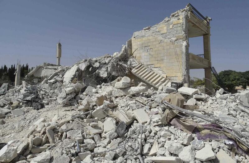 Damage at a base of the Al Qaeda-linked Nusra Front that was targeted by US-led airstrikes in Reef Al Mohandeseen Al Thani in Aleppo on September 27, 2014. Abdalghne Karoof / Reuters