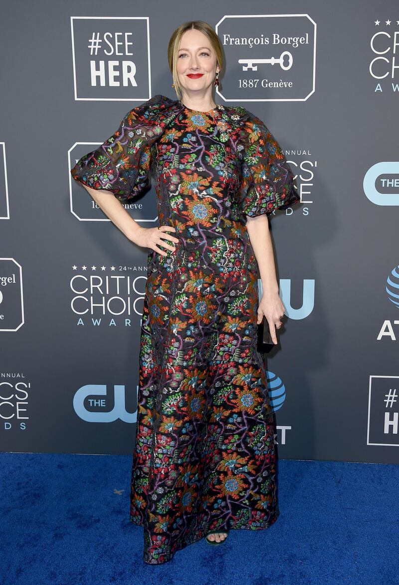 Judy Greer in Reem Acra. AP