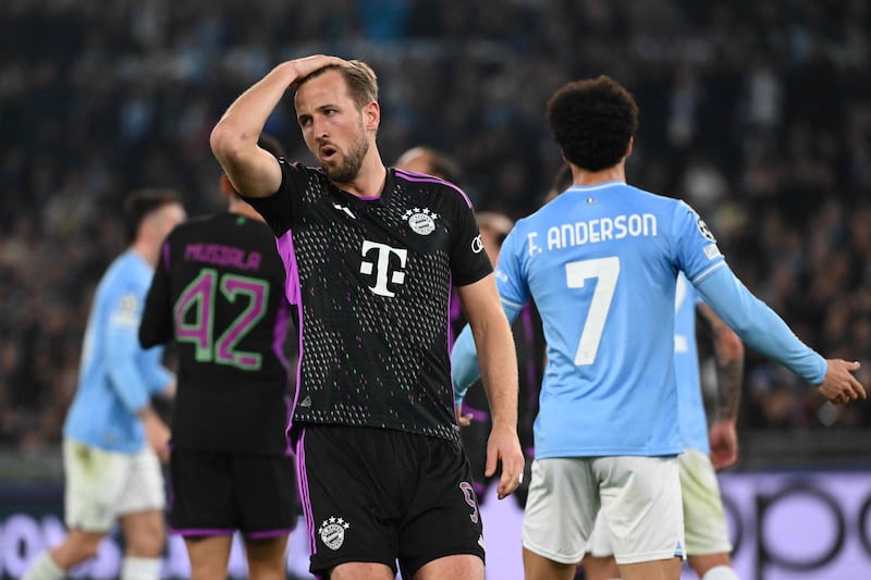 Harry Kane drew another blank as Bayern Munich fell to a 1-0 defeat to Lazio in the Champions League. AFP