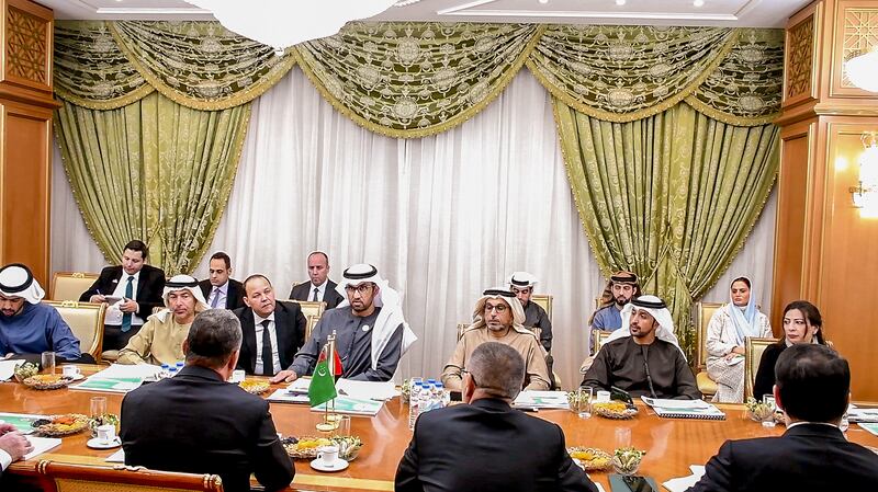 Dr Sultan Al Jaber, Minister of Industry and Advanced Technology, led the UAE delegation, which comprised senior officials including Khaled Balama, Governor of the Central Bank of the UAE, and Mohamed Al Suwaidi, director general of the Abu Dhabi Fund for Development. Wam