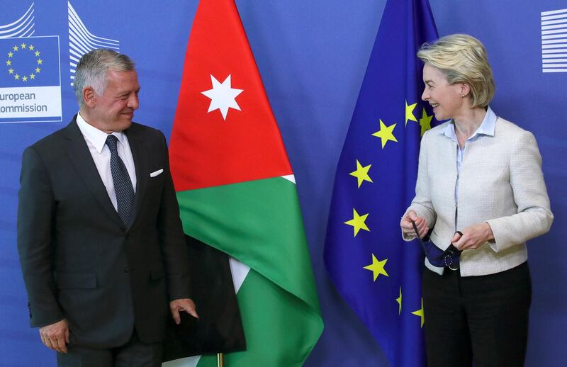 King Abdullah with European Commission President Ursula von der Leyen prior to a meeting at EU headquarters in Brussels. AP Photo