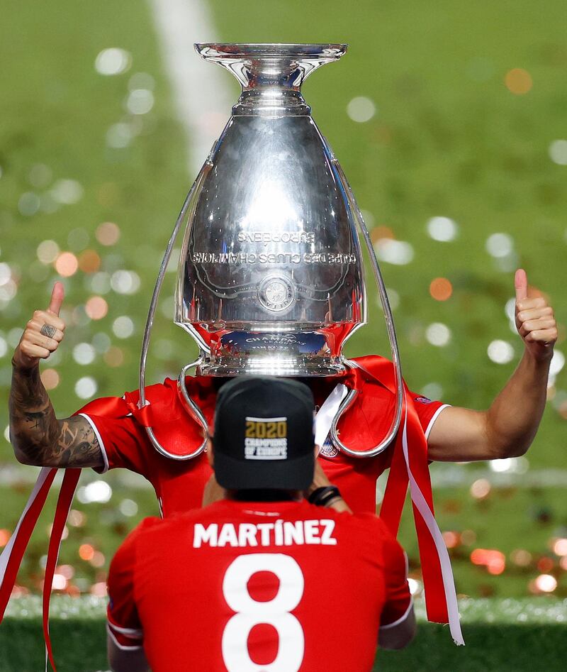 Bayern Munich player Lucas Hernandez after his team defeated Paris Saint-Germain to win the Champions league at the Estadio da Luz in Lisbon, Portugal, on Sunday, August 23. AP