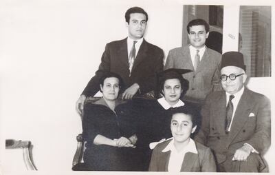 The Yacoub family, from left, mother Madeleine, Magdi, his siblings Mohga, Sami, Jimmy, and father Habib in 1954. Photo: Yacoub family archive