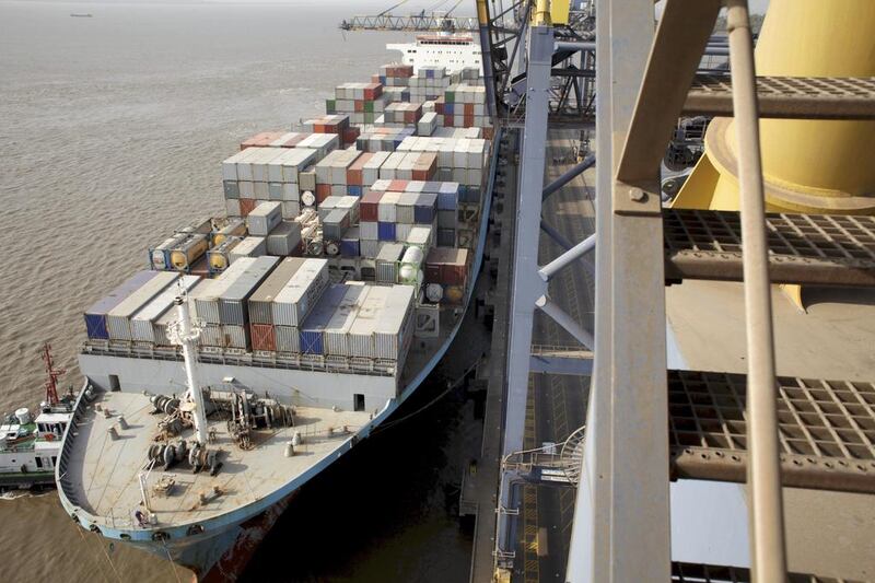 A ship loaded with containers at DP World’s Nhava Sheva port in Navi Mumbai. Adeel Halim / Bloomberg 