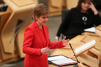 EDINBURGH, SCOTLAND - JANUARY 19: First Minister Nicola Sturgeon attends Scottish Parliament in Holyrood where she delivered an update on Scotland's measures in response to the coronavirus pandemic, on January 19, 2021 in Edinburgh, Scotland. The First Minister announced that Scotland's lockdown would stay in place till at least the middle of February, with most pupils to continuing their schooling from home. (Photo by Russell Cheyne - Pool/Getty Images)