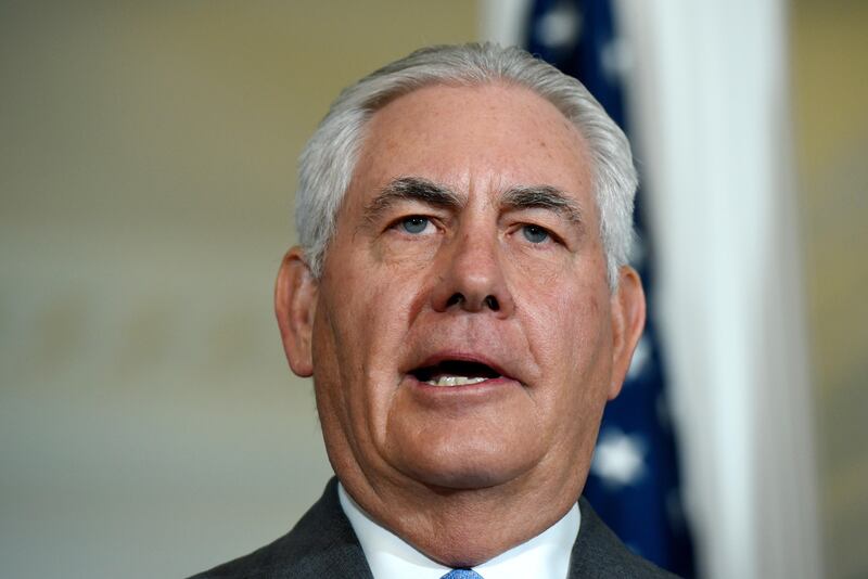 Secretary of State Rex Tillerson speaks during his meeting with German Foreign Minister Sigmar Gabriel at the State Department in Washington, Tuesday, Aug. 29, 2017. (AP Photo/Sait Serkan Gurbuz)