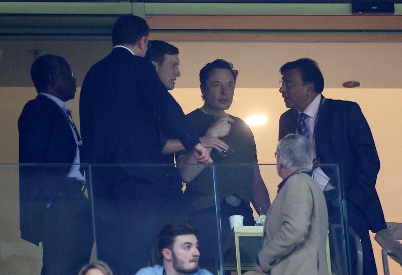  Elon Musk and Jared Kushner at the Lusail Stadium. Reuters