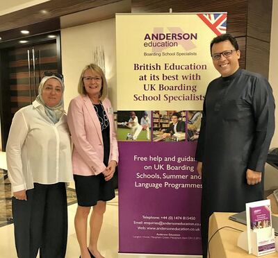 Sara Sparling (centre), education consultant and director of Anderson Education. The company has been forced to delay this year's UK Boarding School Exhibition in Dubai until later in the year due to Covid-19 travel restrictions. Courtesy Sara Sparling