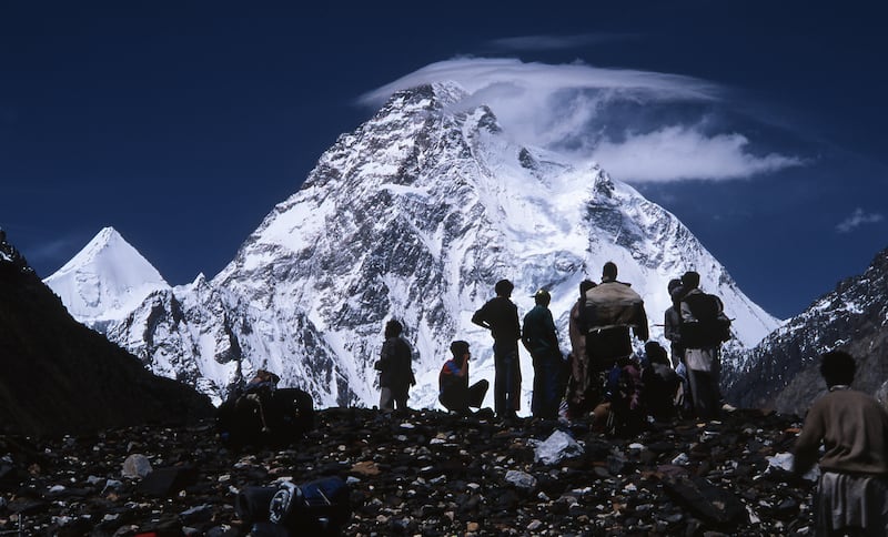 Climbers view K2 from Concordia. 