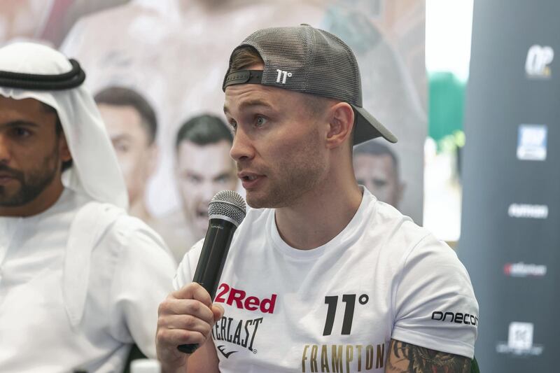 DUBAI, UNITED ARAB EMIRATES. 01 APRIL 2021. Tom Urguhart leads a press conference with Ahmed Al Siddiqi for the upcoming boxing match between Jamel Herring and Carl Frampton. (Photo: Antonie Robertson/The National) Journalist: Amith Passela. Section: Sport.