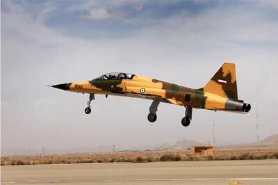 A handout picture released by Iran's Defence Ministry on August 21, 2018, shows the  "Kowsar" domestic fighter jet, a fourth-generation fighter, with "advanced avionics" and multi-purpose radar, which the local Tasnim news agency said was "100-percent indigenously made". - Iran unveiled its first domestic fighter jet at a defence show in the capital Tehran today. (Photo by HO / IRANIAN DEFENCE MINISTRY / AFP)