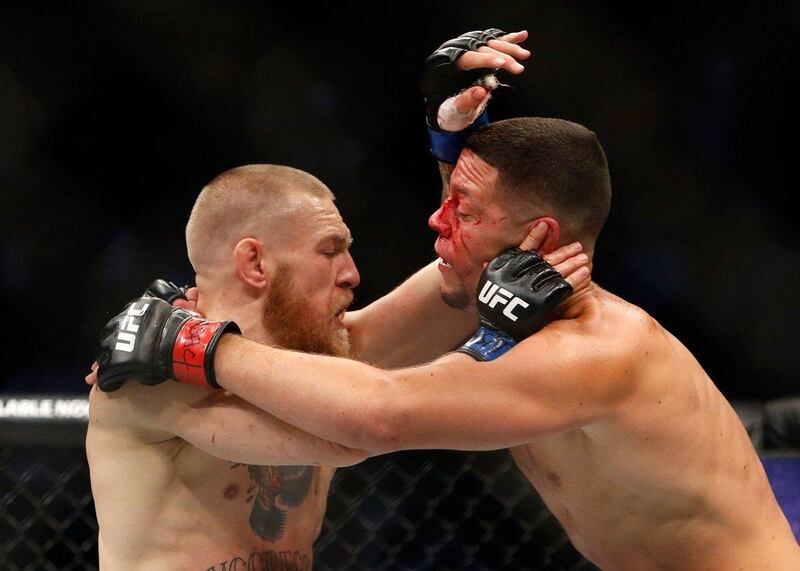 Conor McGregor and Nate Diaz battle during UFC 202 on August 20, 2016 in Las Vegas. AFP