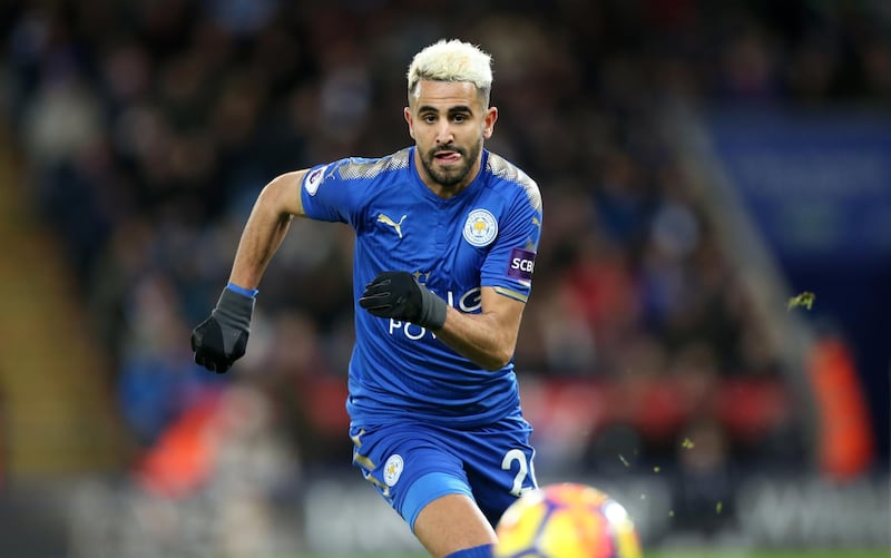 LEICESTER, ENGLAND - JANUARY 01: Riyad Mahrez of Leicester City during the Premier League match between Leicester City and Huddersfield at King Power Stadium on January 1st , 2018 in Leicester, United Kingdom.  (Photo by Plumb Images/Leicester City FC via Getty Images)