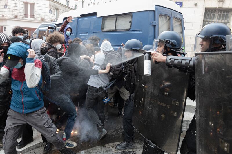 Students in Paris clash with police as they protest against the two final candidates in the French presidential election. Getty Images