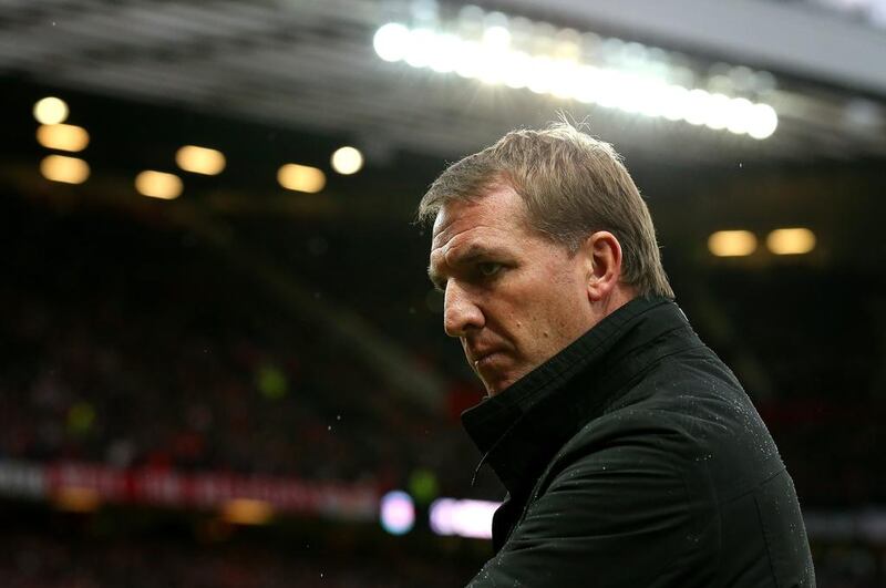 Liverpool manager Brendan Rodgers looks on during his side's loss to Manchester United in the Premier League on Sunday. Alex Livesey / Getty Images