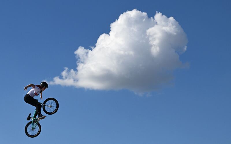 Britain's Sasha Pardoe competes during the women's BMX freestyle event at the European Cycling Championships in Munich, southern Germany. AFP
