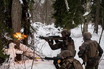 French soldiers take part in a drill as part of Nato's operation at the Tapa Estonian army camp near Rakvere, Estonia. AFP