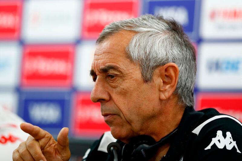 Tunisia's coach Alain Giresse attends a presser at the Suez Stadium, on June 23, 2019, on the eve of the 2019 Africa Cup of Nations (CAN) football match between Tunisia and Angola. / AFP / FADEL SENNA
