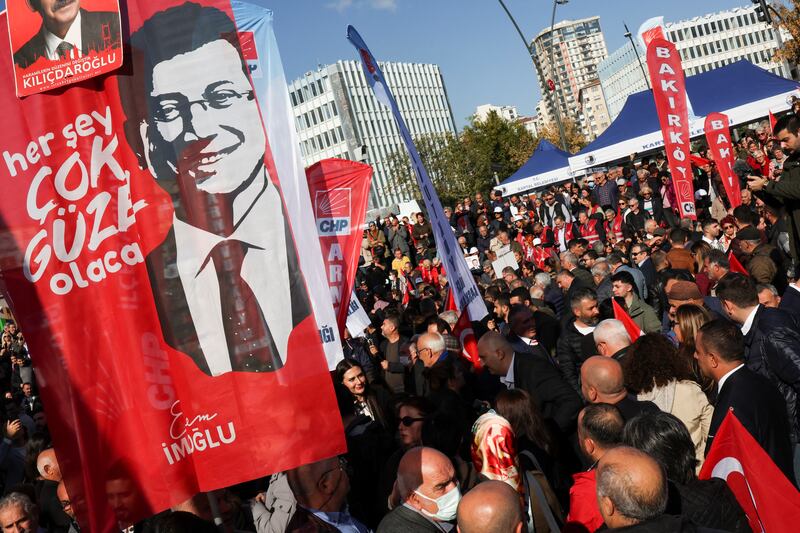 Ekrem Imamoglu's supporters demonstrate as a Turkish court reaches a verdict in the Istanbul mayor's trial this month. Reuters
