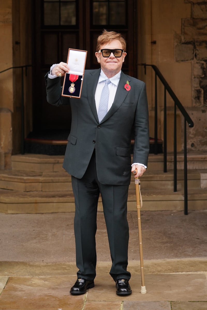 Sir Elton after being made a member of the Order of the Companions of Honour for services to Music and to Charity during an investiture ceremony at Windsor Castle on November 10, 2021. Getty Images