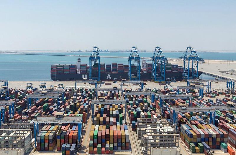 A ship is offloaded at Khalifa Port in Kizad. The industrial freezone is expected to see $2 to $3bn investment annually. Source: Abu Dhabi Ports